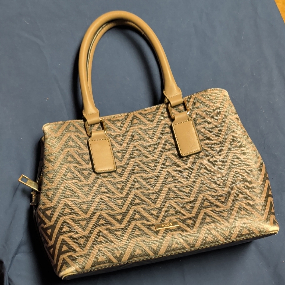 Aldo Geometric Patterned Satchel in Tan and Brown
